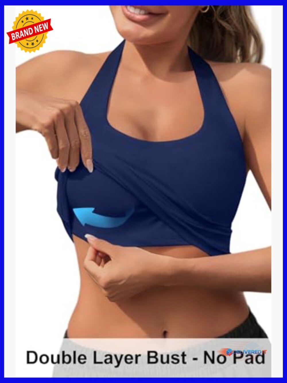 Sexy Halter Neck Backless Tank Top Double-Lined Bust Stretch Fabric - Picture 4 of 7